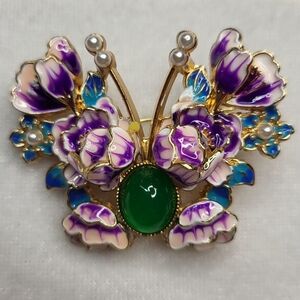 NEW Enamel Peony Flower Butterfly Brooch / Pin